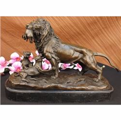 Male Lion W/ Cubs Bronze Figurine Statue Art Deco LARGE