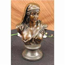 Signed Original Beautiful Maiden Semi Nude Bust Bronze Sculpture Marble