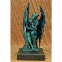 Green Patina Devil Satyr Diablo Dark Angel Bronze Sculpture by Milo Figurine ArtCO