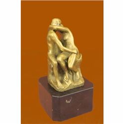Gilt 100% Real Bronze Rodin Kiss Lover Kissing Bronze Sculpture Statue Figurine