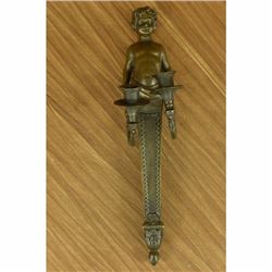 Original Aldo Vitaleh Young Nude Boy Wall Candle Holder Bronze Sculpture Statue