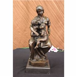 Signed Houdon Mother Breastfeeding 2 Toddlers Semi Nude Bronze Sculpture Statue