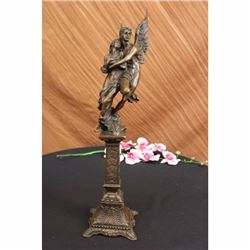 Tall Nude Male Angel Carries Girl Bronze Sculpture Art Nouveau Mythical Deco