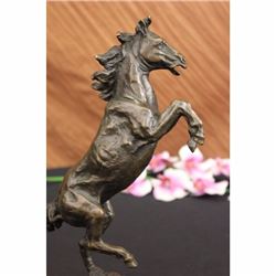 Signed Barye Excited Rearing Horse Bronze Marble Sculpture Racing