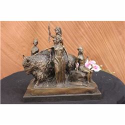 Original Signed Vitaleh Four Nude Woman Surrounding King Bronze Sculpture Statue