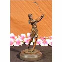 Bronze Statue Vintage Golfer Golf Female Golfing Trophy Sculpture