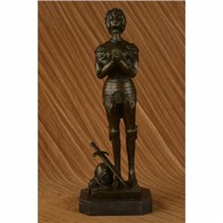Saint Joan of Arc Maid of Orleans French Praying Heroine Soldier Bronze Statue