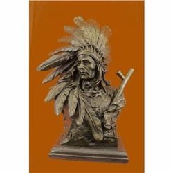 Massive 90 LBS Native Indian Warrior Chief Bronze Sculpture by Carl Kauba Statue