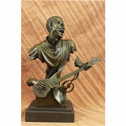 Art Deco Large Black American Music Musician Guitar Player Jazz Bronze Statue