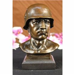 Sign Original Fisher Unknown German Soldier Army Bronze Marble Sculpture