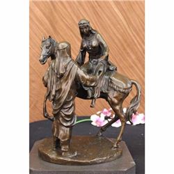 Large Arabian Man Helping his wife Bronze Marble Base Sculpture Statue by Barye