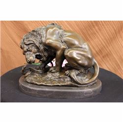 SIGNED BARYE VERY LARGE LION SNAKE BRONZE STATUE DECO