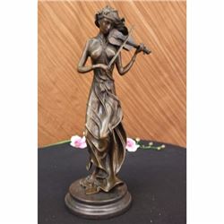 Bronze Sculpture Musical Gift Female Violin Player Art Nouveau Hot Cast Figurine