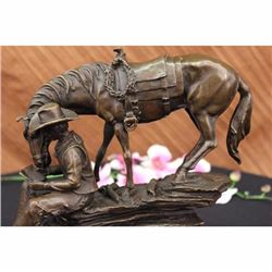 OLD WEST COWBOY WITH HORSE BRONZE SCULPTURE WESTERN ART REMINGTON FIGURINE DECOR