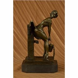 WELLS GOT HER SKIRT EXPOSING HER TOOSH BRONZE SCULPTURE MARBLE BASE STATUE DECOR