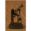 Image 1 : WELLS GOT HER SKIRT EXPOSING HER TOOSH BRONZE SCULPTURE MARBLE BASE STATUE DECOR