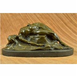 Signed Original Abstract Nude Female on Rock Bronze Sculpture Marble Statue Gift