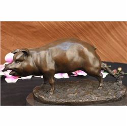 VICTORIAN BRONZE PIG AUSTRIAN DESKTOP FARM ANIMAL SCULPTURE MARBLE