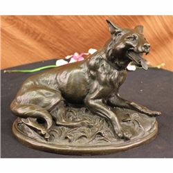 VINTAGE BRONZE GERMAN SHEPARD DOG STATUE SCULPTURE