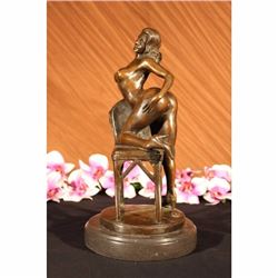 Signed Nude Erotic Lady Bronze Marble Figurine Statue Sculpture Figure Art