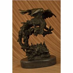 Signed Original Mythical Flying Dragon Bronze Sculpture Statue