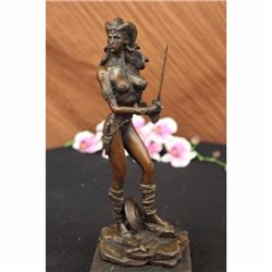 Signed Original Vitaleh Sexy Amazonian Female Warrior Bronze Sculpture Figurine