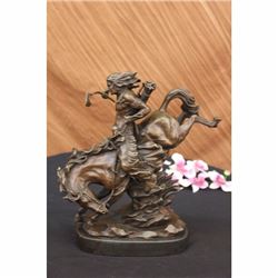 50 LBS Old West Cowboy Rodeo Gun Horse Bronze Statue NR