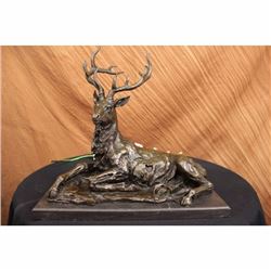 Bronze Marble Statue Elk Stag Buck Deer Lodge Decor Art