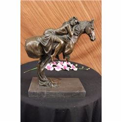 Signed Original Exquisite Lovely Woman Rest on her Horse Bronze Sculpture