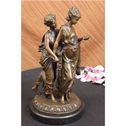 Signed Original Ancient Grecian women Bronze Sculpture Marble Base