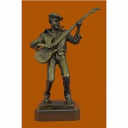 Signed Original Black Guitar Player Singer Bronze Sculpture Marble Statue Figure