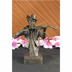 Cowboy Playing Violin Fiddle Music Bronze Sculpture Marble Statue