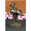 Image 4 : Cowboy Playing Violin Fiddle Music Bronze Sculpture Marble Statue