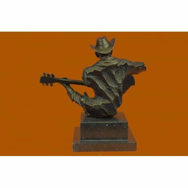 Guitar Player Jazz Bronze Figurine Hand Made by Lost Wax Method Sculpture Statue