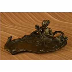 Signed Original Hand Crafted Jewelry Tray Bronze Sculpture Statue Figurine Decor