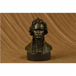 Signed Original Famous Composer Beethoven Bronze Sculpture Marble Base Statue NR