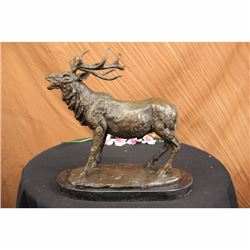 Bronze Marble Statue Elk Deer Stag Hunter Wildlife Art