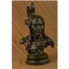 Image 1 : NATIVE AMERICAN INDIAN WARRIOR CHIEF 100% BRONZE ON MARBLE SCULPTURE STATUE ART