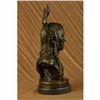 Image 3 : NATIVE AMERICAN INDIAN WARRIOR CHIEF 100% BRONZE ON MARBLE SCULPTURE STATUE ART