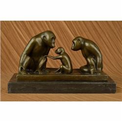 Bronze Sculpture - 2 Gorilla with Baby - Excellent Detail - Marble Base Figurine