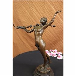Signed Original Vitaleh Nude Nymph Calling into Forest Bronze Sculpture