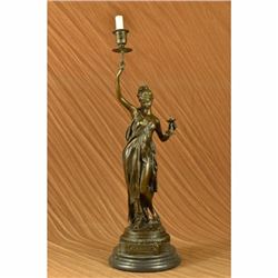 Large Art Deco Charmeuse Candle Holder Bronze Sculpture Sexy Seductive Girl