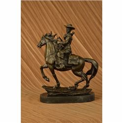 Country Western Cowboy Horse Bronze Marble Statue Ranch Sculpture Decor Art Gift