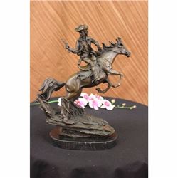 Bronze Sculpture Cowboy with Gun Riding Horse Old West Art Deco Figurine Figure