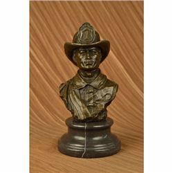 FIREMAN FIGHTING FIRE IN ACTION BRONZE STATUE SCULPTURE MARBLE BASE FIGURINE ART