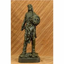 Indian Chief With Shield  Gun Full Headdress Native American Bronze Statue 22