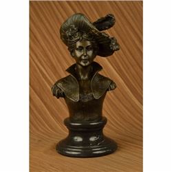 Signed Original Large Sexy Female Bust Bronze Sculpture Marble Base Statue Decor