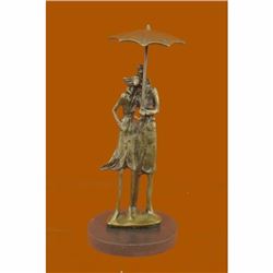 Signed Original Aldo Vitaleh two Lovers in Rain Bronze Sculpture Statue Figurine