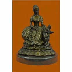 Large Stunning Bronze Sculpture Victorian Lady with Dog Hot Cast Statue Figurine