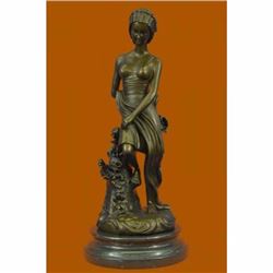 Signed Original Milo Gorgeous Woman Female Bronze Sculpture Next to Tree Statue